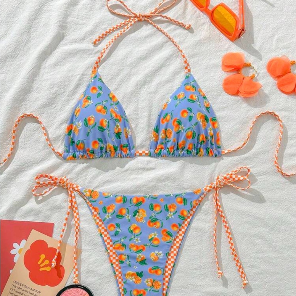 Floral Blue and Orange Bikini Set